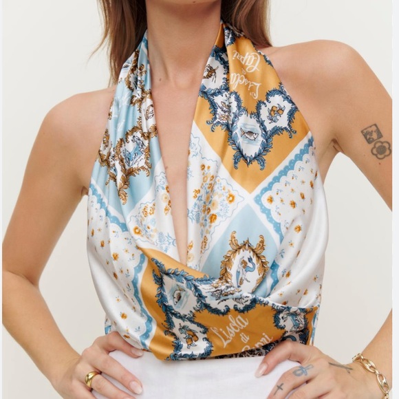 Reformation Tops Reformation Lisola Di Capri Print Silk Emmy Top